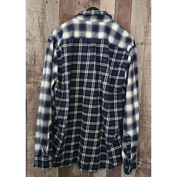 J.CREW Flannel SHIRT Blue White Plaid Long Sleeve Button Down Men's size XL - Picture 2 of 5